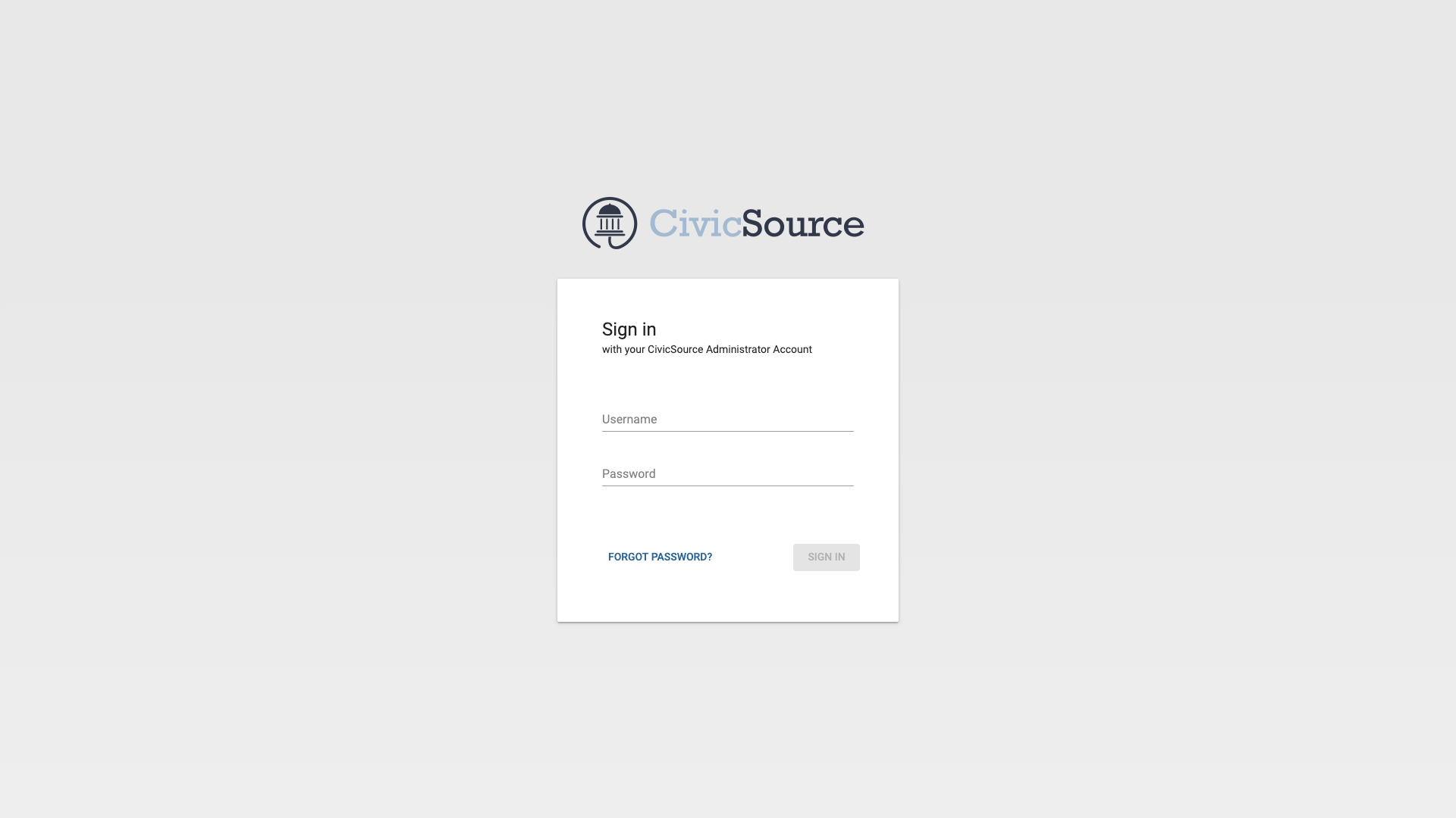CivicSource Administrator login page